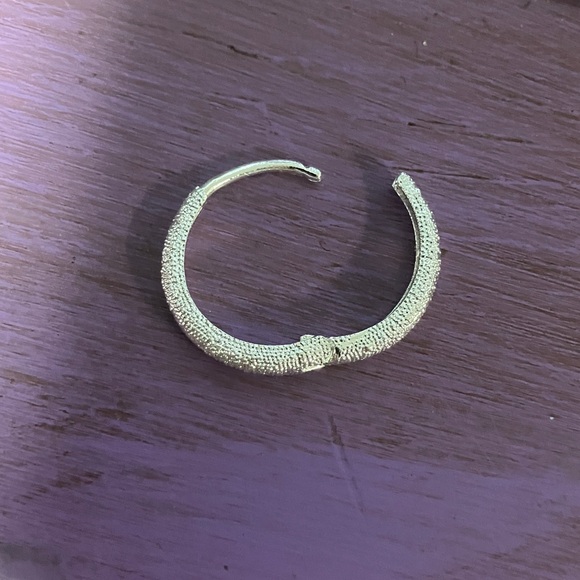 Textured Silver Hoop Earrings with Embellished Design - Picture 2 of 2